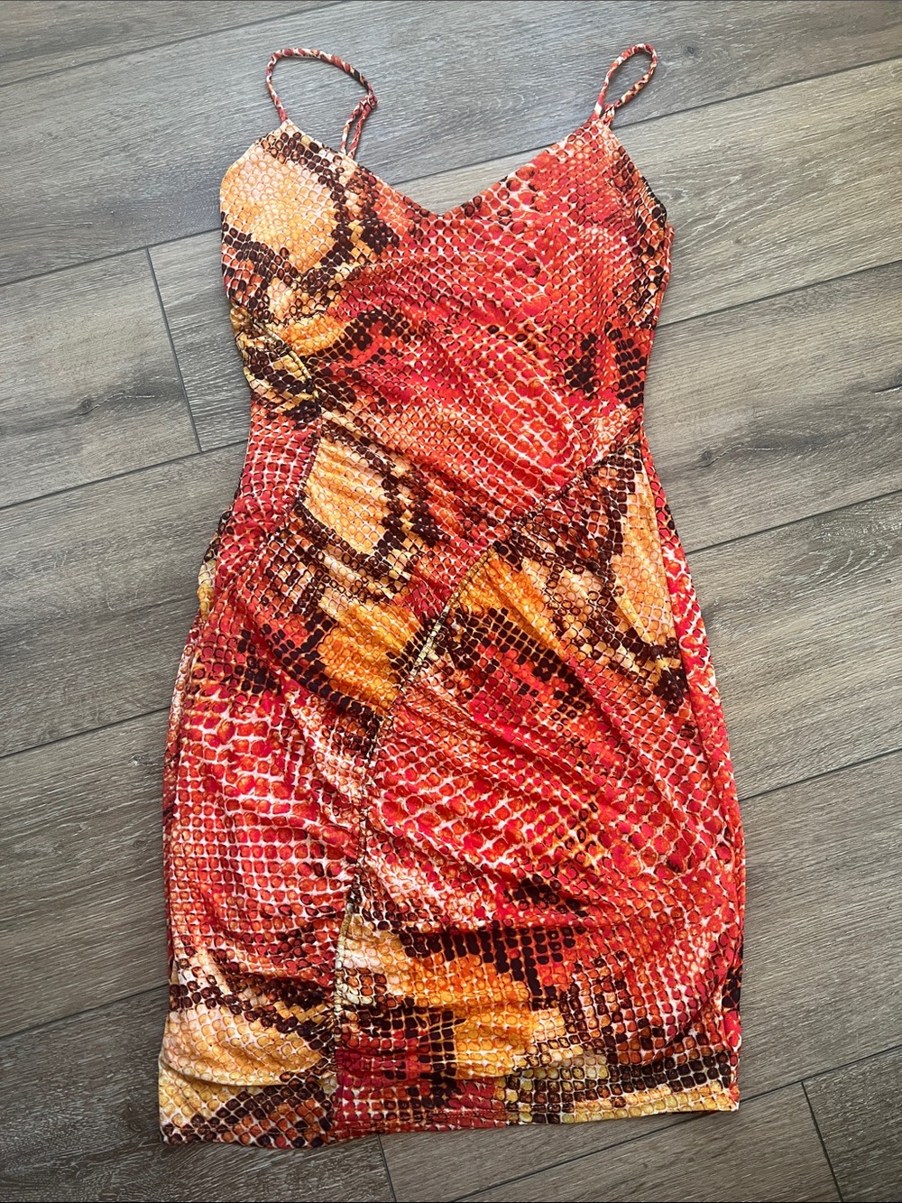Guess Red & Orange Snake-Print Slip Dress